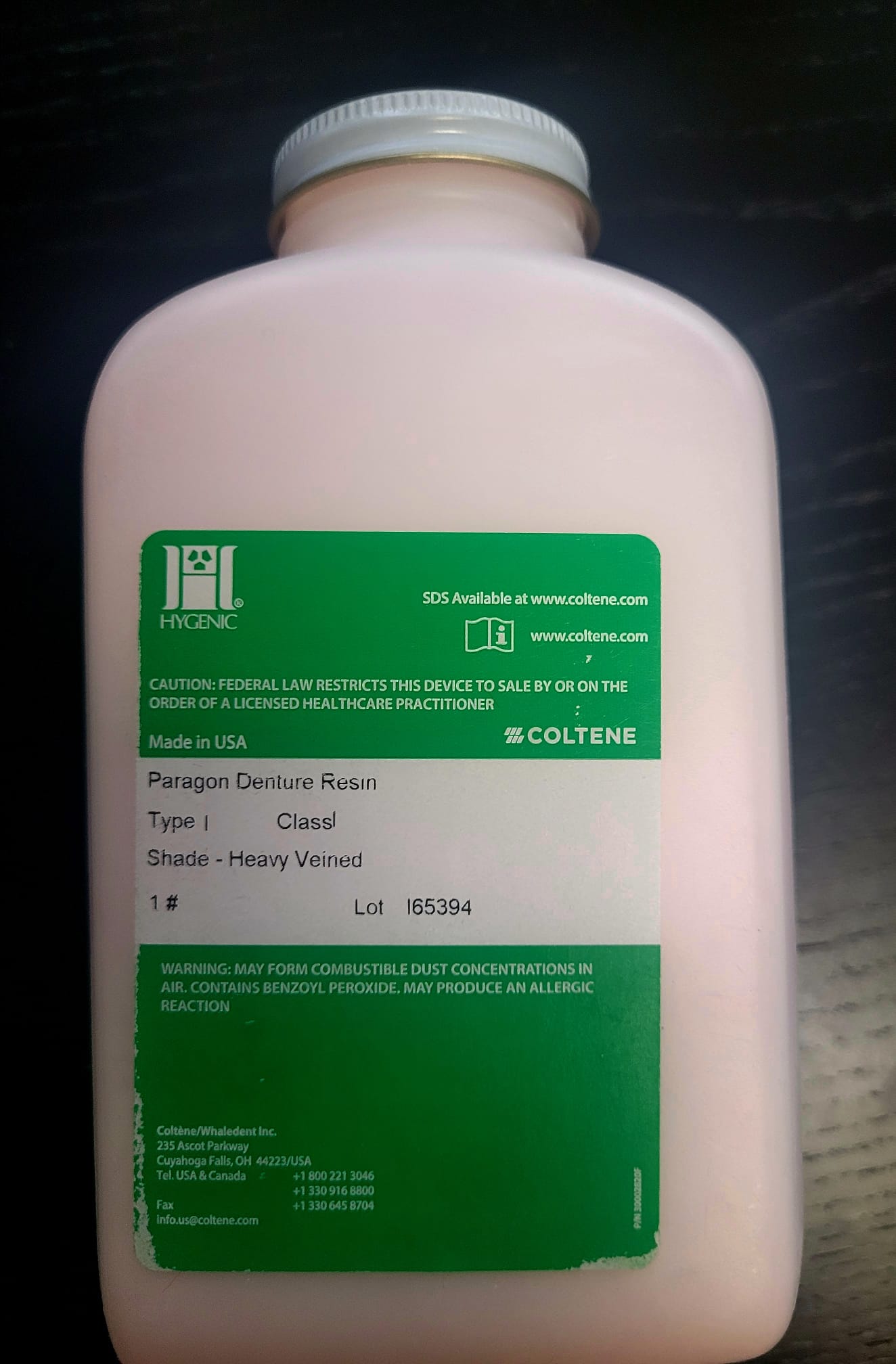 Hygenic Paragon Denture Resin Powder ONLY 1Lb pkg Alvy Dental