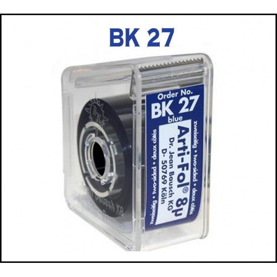 BAUSCH - Arti-Check Micro-Thin 8microns (0.0003in ) 20mts x 22mm - BLUE 2-Sided - FILMROLL in Dispenser - #BK-27